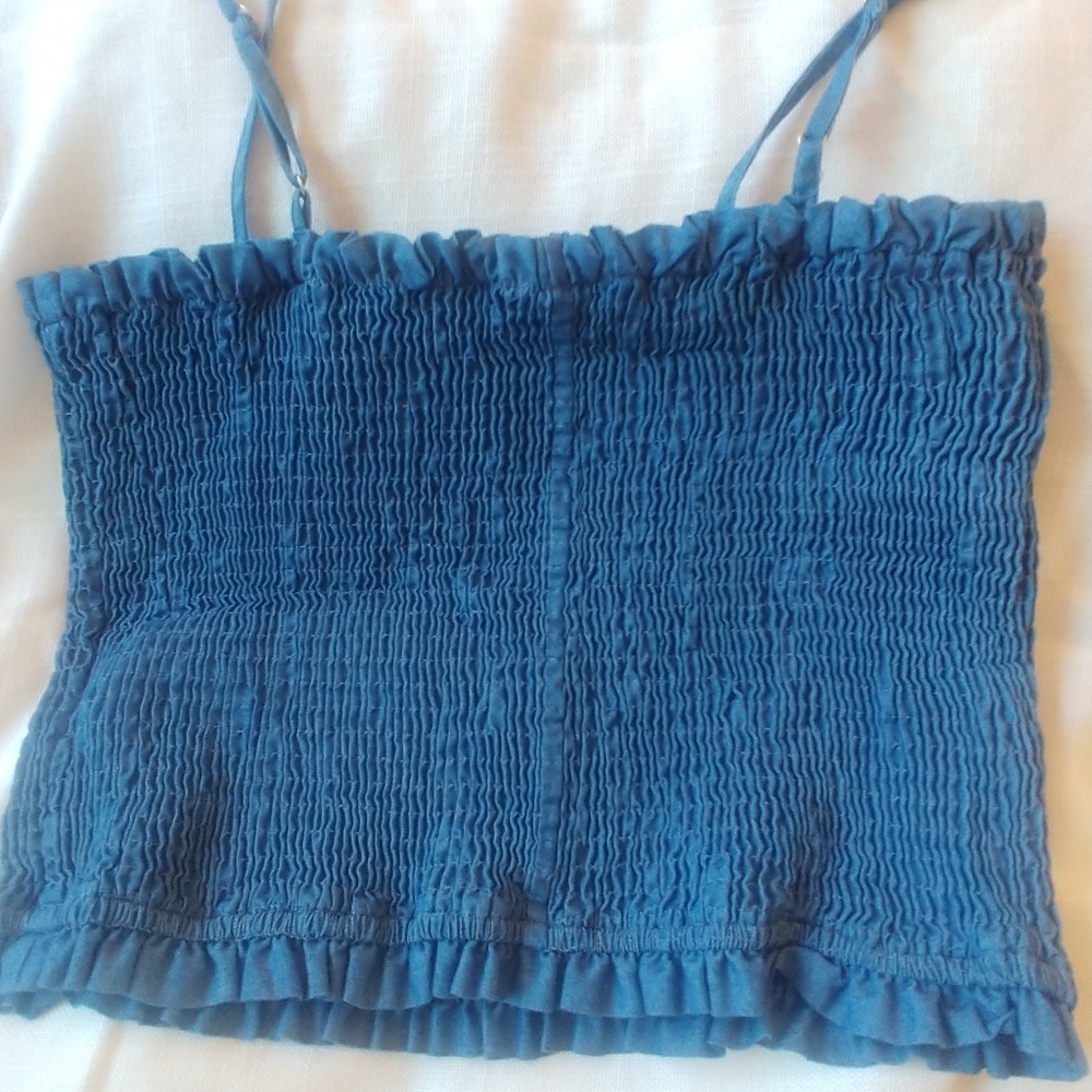 Blue Crop Ruffle Stretch Top - Picture 5 of 5